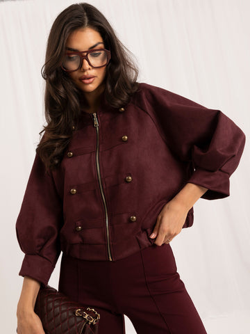 Burgundy faux suede military jacket