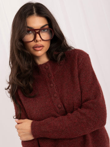 Dark red warm oversized sweater with buttons