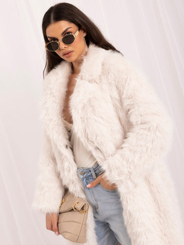 Ecru knee-length faux fur coat