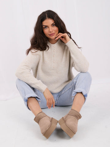 Light beige warm fluffy-knit sweater
