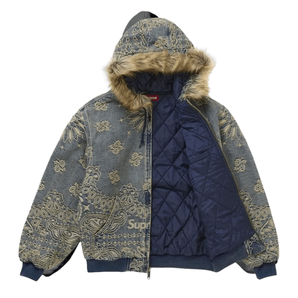 Supreme Bandana Jacquard Denim Hooded Work Jacket Blue - NOISEPLUG