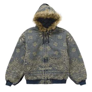 Supreme Bandana Jacquard Denim Hooded Work Jacket Blue
