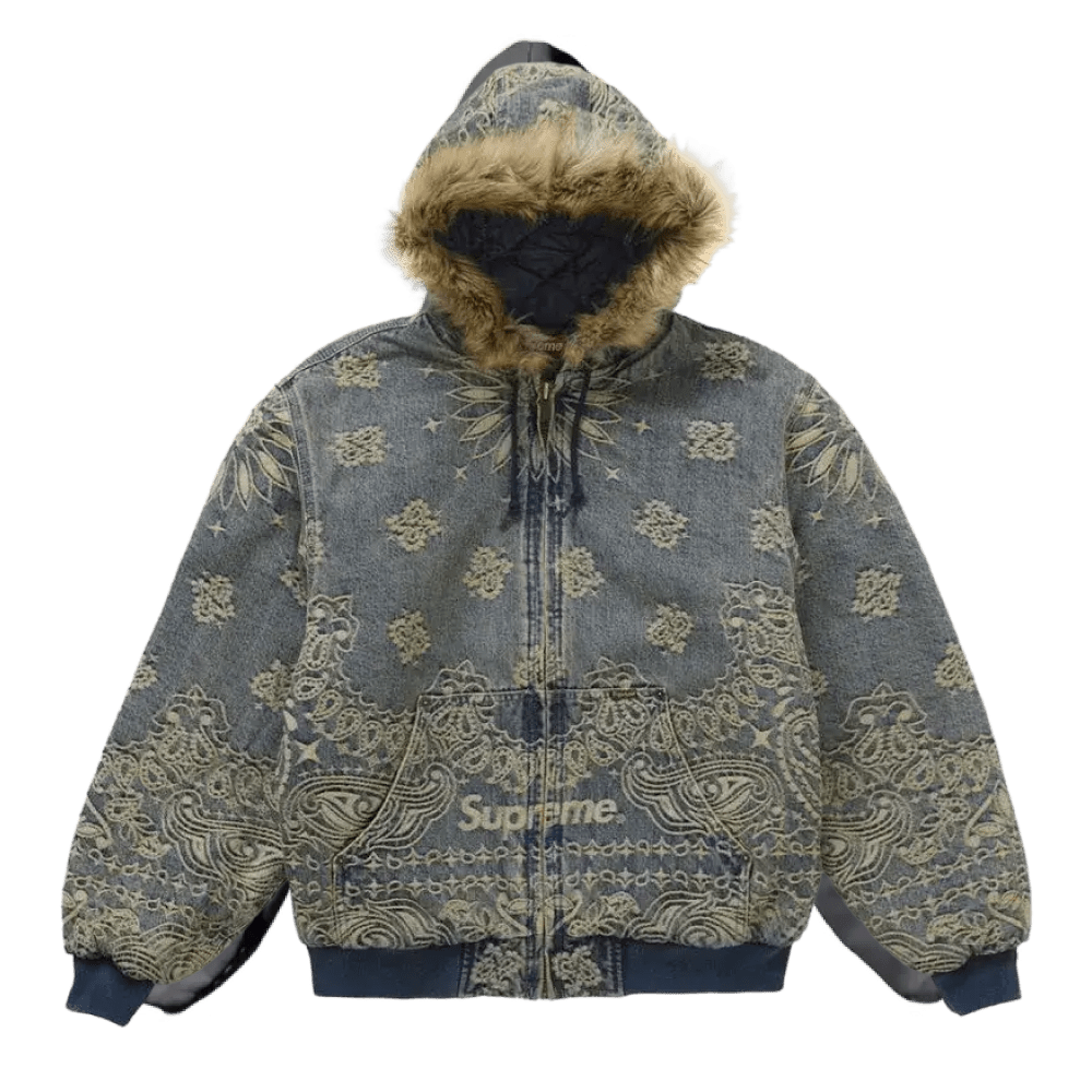 Supreme Bandana Jacquard Denim Hooded Work Jacket Blue - NOISEPLUG