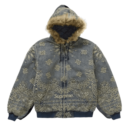 Supreme Bandana Jacquard Denim Hooded Work Jacket Blue - NOISEPLUG