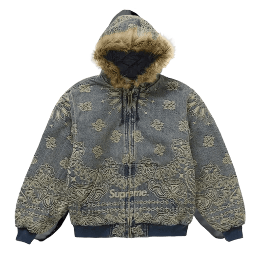 Supreme Bandana Jacquard Denim Hooded Work Jacket Blue - NOISEPLUG