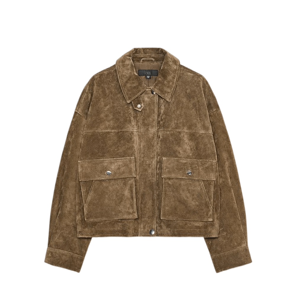 Zara 100% skórzana kurtka bomberka khaki - NOISEPLUG