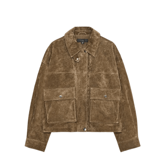 Zara 100% skórzana kurtka bomberka khaki - NOISEPLUG