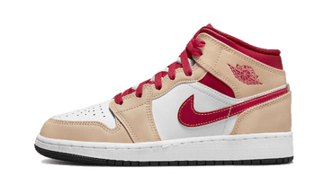 Jordan 1 Mid Light Curry Cardinal
